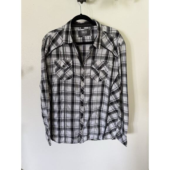 BKE Men’s athletic fit button up shirt- White, Black And Gray Plaid- Size Xl - Picture 1 of 6